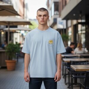 Comfort Colors Chi Omega Waffles for Wishes 2023 Pocket T-Shirt Light Blue Large